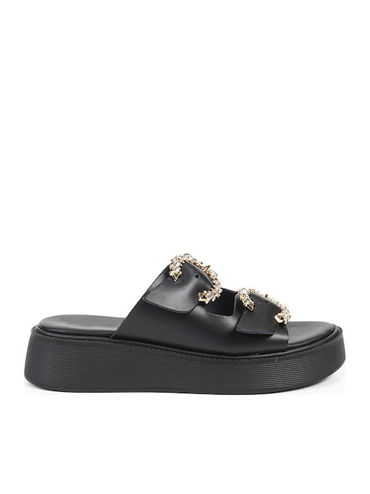 Leather Women's Flat Sandals Flatforms Black