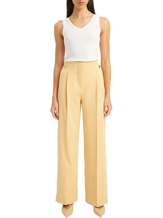 Mind Matter Women's Fabric Trousers Yellow