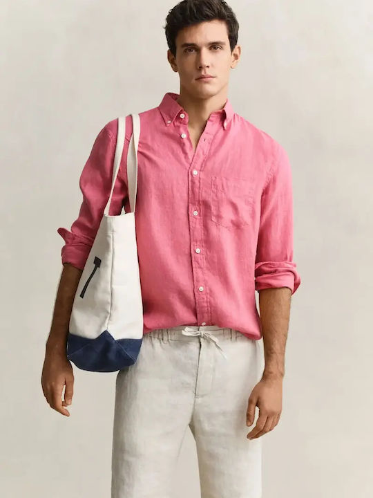 Gant Long Sleeve Linen Shirt in Regular Fit Pink