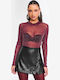 Shiny See Through Burgundy Women's Bodysuit