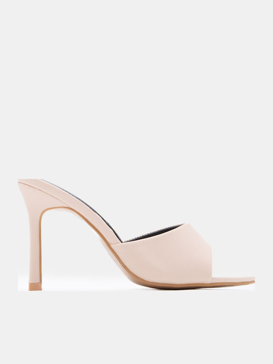 Mules With High Heel In Beige Colour