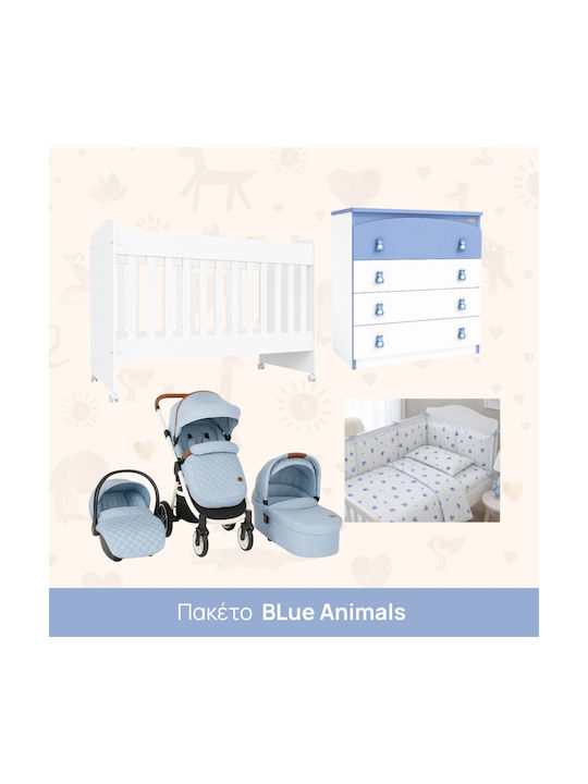 Beboulino Baby-Möbel-Set mit Bett, Baby-Wäsche & Matratze Blau / Blau Beboulino Baby-Möbel-Set mit Bett, Baby-Wäsche & Matratze Blau / Blau