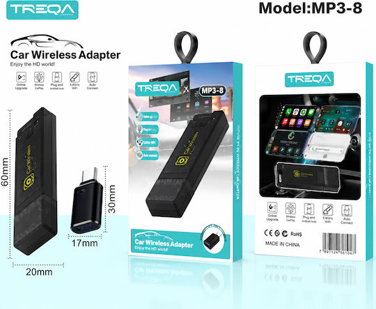 Treqa Ασύρματος Αντάπτορας Carplay Android Auto Αυτοκίνητο Mp3-8 Wireless Carplay Android Auto Adapter Car