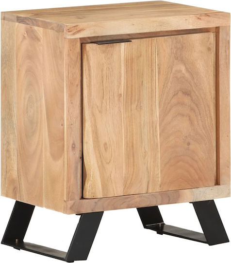 Κομοδίνο Ξύλινο με Μεταλλικά Πόδια Μπεζ 40x30x50cm
