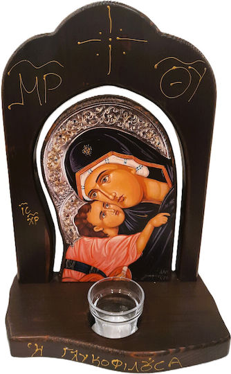 Wooden Iconostasis Panagia Glykofilousa Oil Lamp Can Stand Or Be Hung On The Wall Dimension 35 X 25