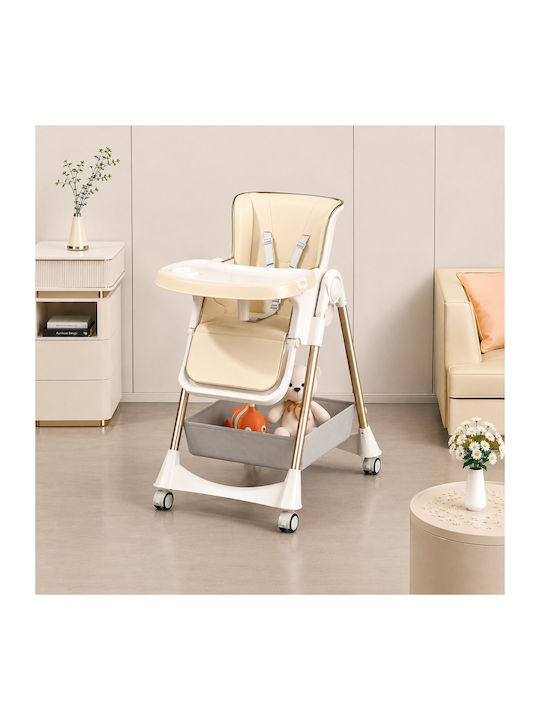 Foldable Baby Highchair with Adjustable Height Beige