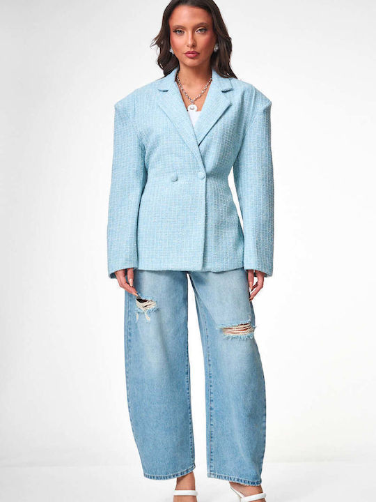 Decoro Sacou Dama Tweed Albastru Deschis