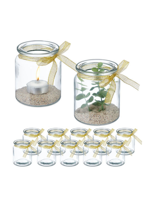 Relaxdays Set Suporturi Lumanări Din Sticlă În Culoare Transparentă 9.5x8cm 12 Bucăți