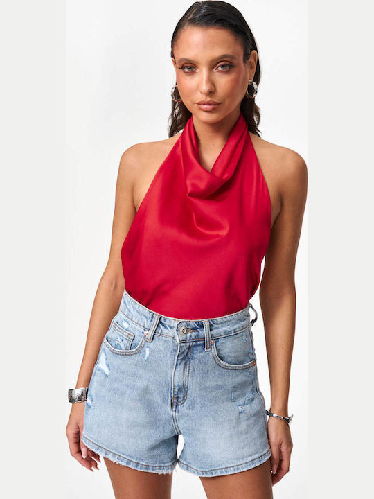 Women's Blouse Satin Drape Red