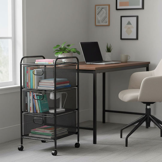 Relaxdays Troleu Bucătărie Metalic Capacitate 3 Negru 33x31.5x63cm