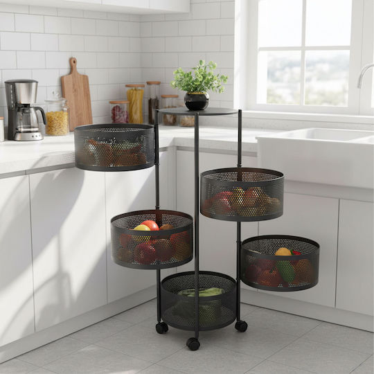 Relaxdays Troleu De Bucătărie Metalic Cu 5 Locuri Negru 34x34x90cm