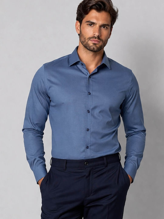 Μακρυμάνικo Πουκάμισο σε Στενή Γραμμή Dark Blue