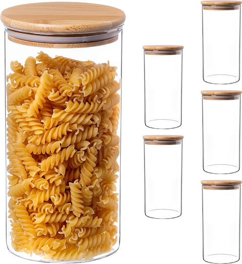 Kadax Set of 6 General Use Glass Jars with Lid Transparent 1400ml 6 Pieces