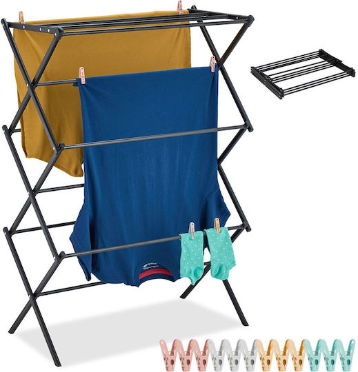 Relaxdays Folding Floor Clothes Drying Rack Stainless Steel 105x74cm