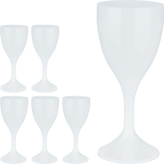 Relaxdays Set Pahare Pentru Vin Alb Din Plastic Alb Cu Picior 250ml 6 Bucăți