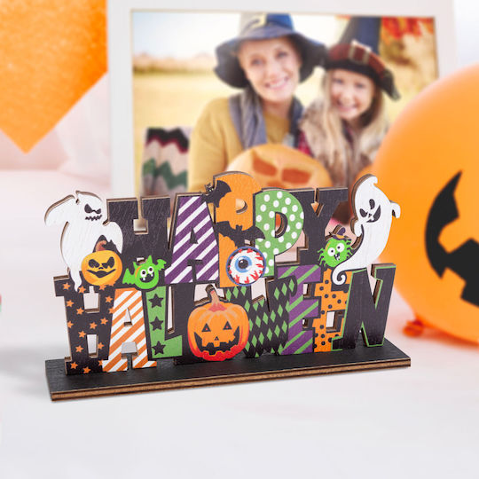 Decorațiune De Raft Halloween Dovleac Fantomă Liliac Din Lemn 17 X 10 X 4 Cm