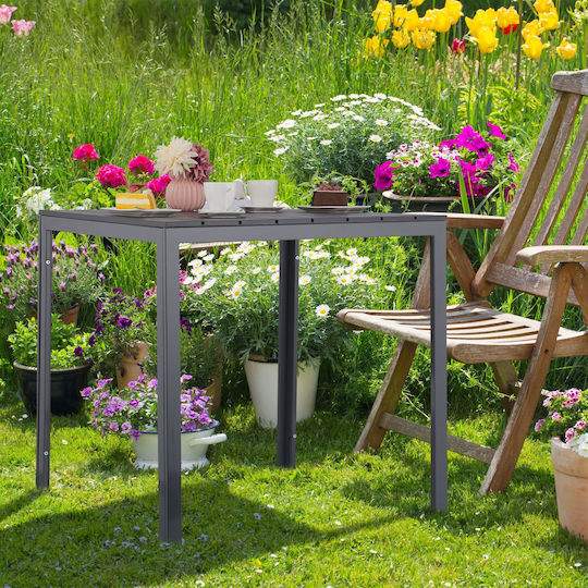 Plastic Table for Small Outdoor Spaces Foldable with Metal Frame Gray 74x78x78cm