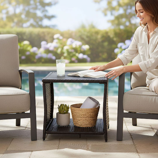 Table for Small Outdoor Spaces Rattan with Metal Frame Brown/Black Color 40x45x45cm