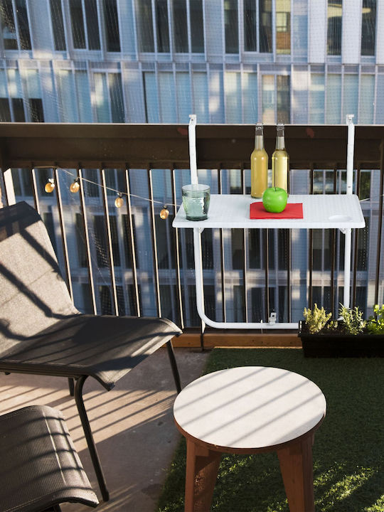 Garten- und Terrassentisch für Kleine Außenräume Zusammenklappbar Rattan mit Metallrahmen Weiß 83x57x60cm