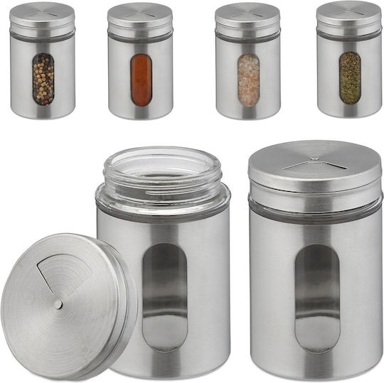 Relaxdays Gewürzgläser Inox Grau 6 Stück
