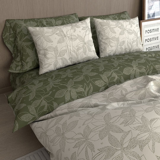 Charalambidis Textiles Krinus Bed Sheet King Size with Rubber Hugger 230x260cm Olive Green