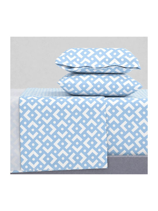 Astron Italy Chiara Set Double Bed Sheets With Rubber Hugger 160x200+40cm Chiara Blue 4 Pieces