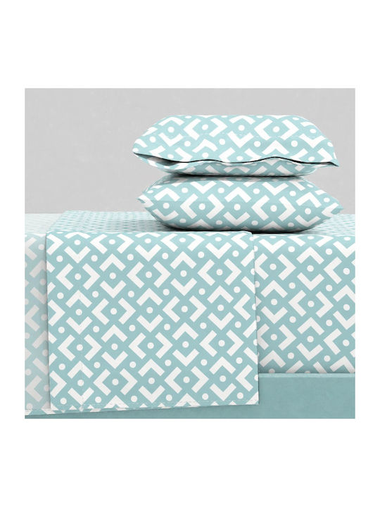 Astron Italy Chiara Double Bed Sheets Set With Rubber Hugger 160x200+40cm Petrol Blue 4 Pieces