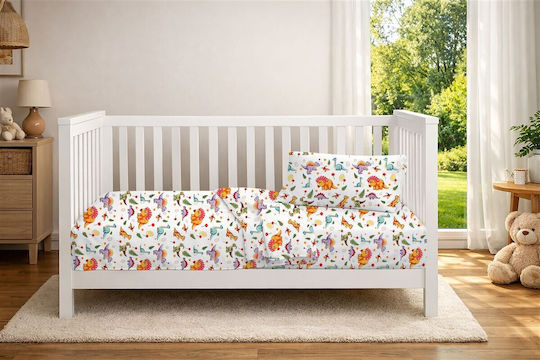 Dimcol Baby Crib Cotton Fitted Sheet Dinosaur 520 White 70x140cm