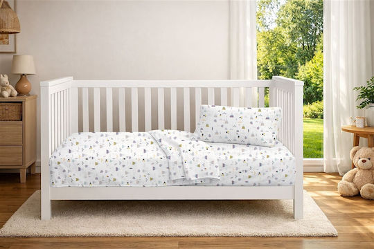 Dimcol Baby Crib Cotton Fitted Sheet Whimsical Mountainside 588 White 70x140cm
