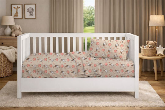 Dimcol Детски Чаршаф За Количка Памучен с Ластик Floating Bunny 714 Бежов 70x140см