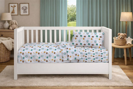 Dimcol Set Baby Crib Cotton Sheets Big Cats 28 Multicolour 120x160cm 3 Pieces