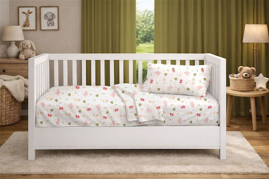 Dimcol Set Baby Crib Cotton Sheets Happy Safari 712 Multicolour 120x160cm 3 Pieces