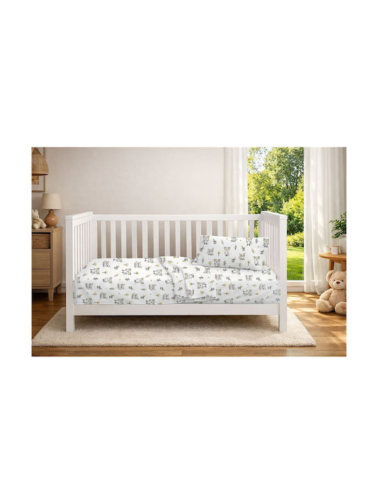 Dimcol Детски Чаршаф За Количка Памучен с Ластик Baby Foxes 595 Бял 70x140см