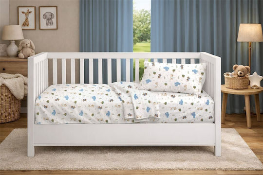 Dimcol Set Baby Crib Cotton Sheets Happy Safari 711 Multicolour 120x160cm 3 Pieces