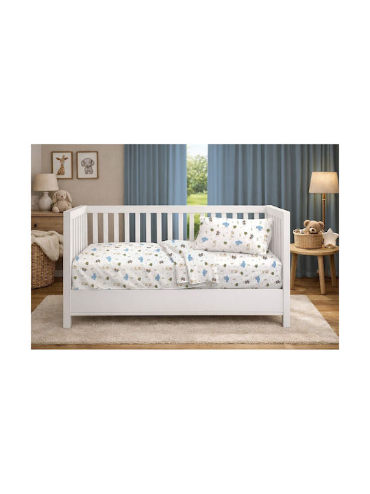 Dimcol Baby Bettlaken Für Krippe Baumwolle Angepasst Happy Safari 711 Weiß 70x140cm
