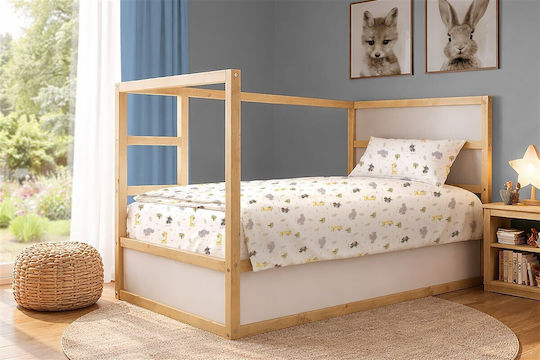 Dimcol Set Kinderbettlaken Baumwollfarben Happy Safari 713 Weiß-Grau 160x240cm 2 Stück