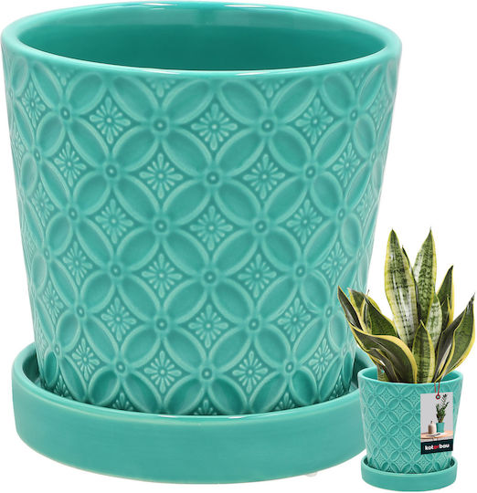 Kotarbau Ceramic Turquoise Flower Pot with Saucer 13x13cm