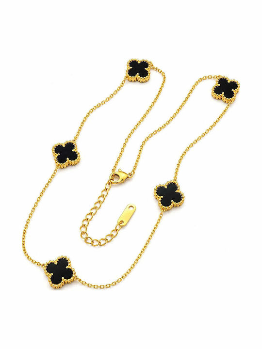 Bizou-Shop Necklace With Flower Design From Gold Plated Black Steel