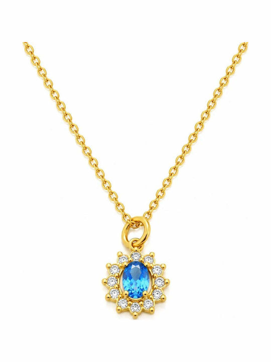 Bizou-Shop Necklace From Gold Plated Steel With Blue Zircon