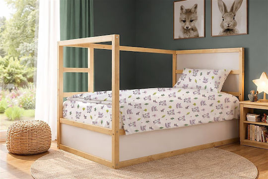 Dimcol Сет Единични Памучни Спални Комплекти Baby Foxes 594 Бяло-Пастелно Лилаво 160x240cm 2 броя