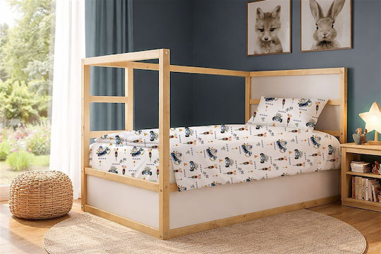 Dimcol Single Cotton Sheet Set Animal Grand Prix 589 White-Blue 160x240cm 3pcs