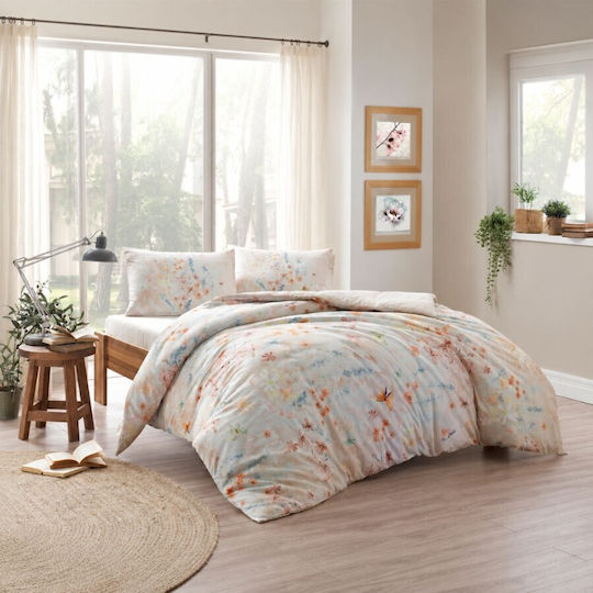 Tac Σετ Παπλωματοθήκη 200x220cm Διπλή με 2 Μαξιλαροθήκες & 1 Σεντόνι Πορτοκαλί