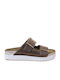 Leather Women's Flat Sandals Flatforms Khaki