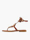 Leather Women's Flat Sandals Tabac Brown