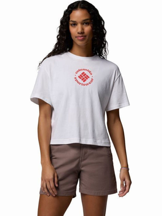 Columbia Bend Graphic Tricou Crop Damă Alb