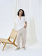 Damen Sommer Leinen Top Drapierung Ivory