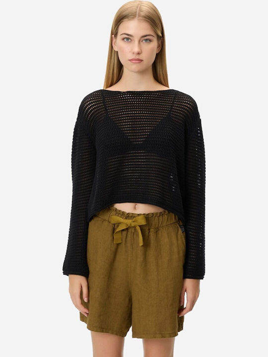 Γυναικείο Crop Top Βαμβακερό Μακρυμάνικο Μαύρο