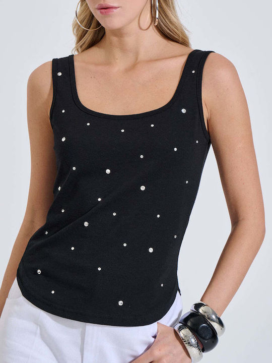 Women's Cotton Top with Spaghetti Straps Black