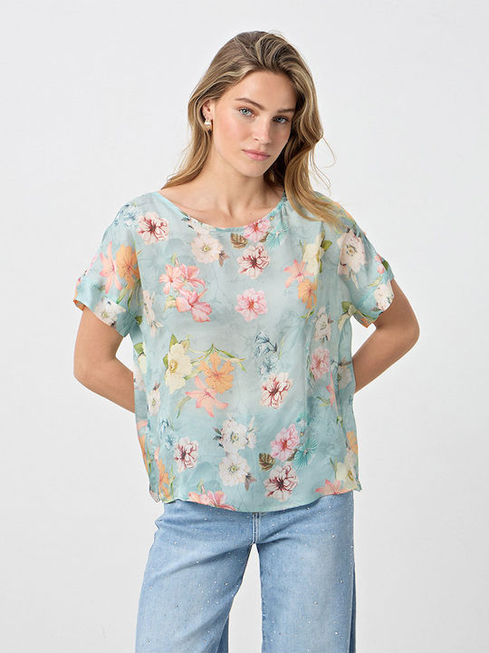 Women's Short Sleeve Floral Blouse Mint