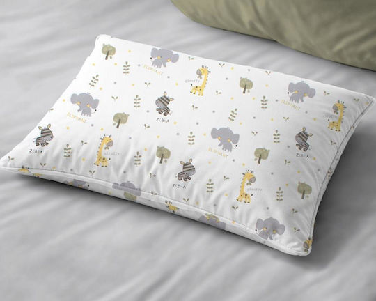 Dimcol Happy Safari 713 Fata De Pernă Pentru Copii Din 100% Bumbac 50x70cm Alb-Gri